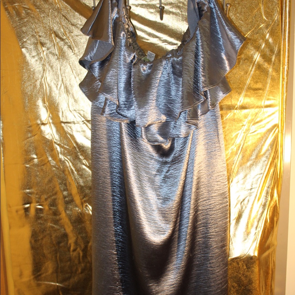 NEW! Metallic Blue Satin Dress